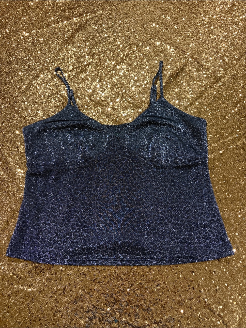 wild fable Black & Silver Cheetah Print Sparkle Cami Tank Top
